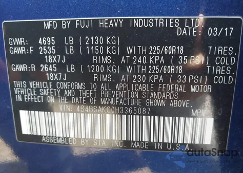 2017 Subaru Outback 2.5I Limited z USA, uszkodzony, nr VIN 4S4BSAKC0H3365087